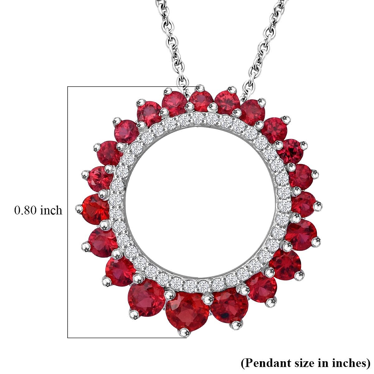 Premium Red Sapphire and White Zircon 1.90 ctw Wreath Pendant Necklace 20 Inches in Rhodium Over Sterling Silver