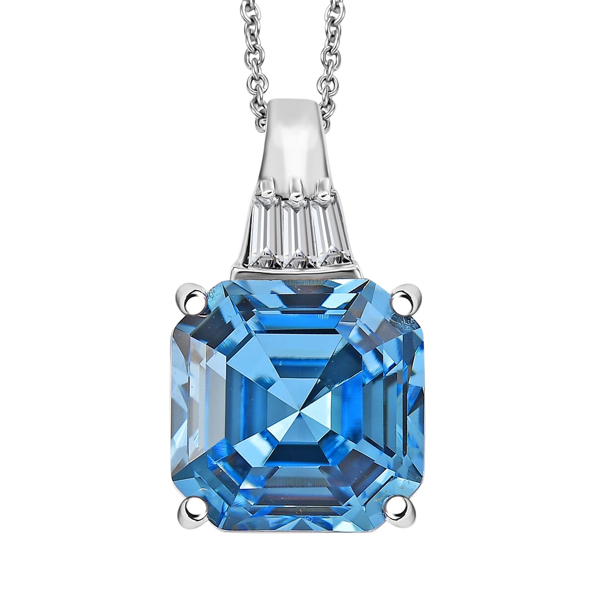 J Francis Embellished with Aquamarine and White Crystal by Swarovski Pendant Necklace in Rhodium Over Sterling Silver 20 Inches image number 0