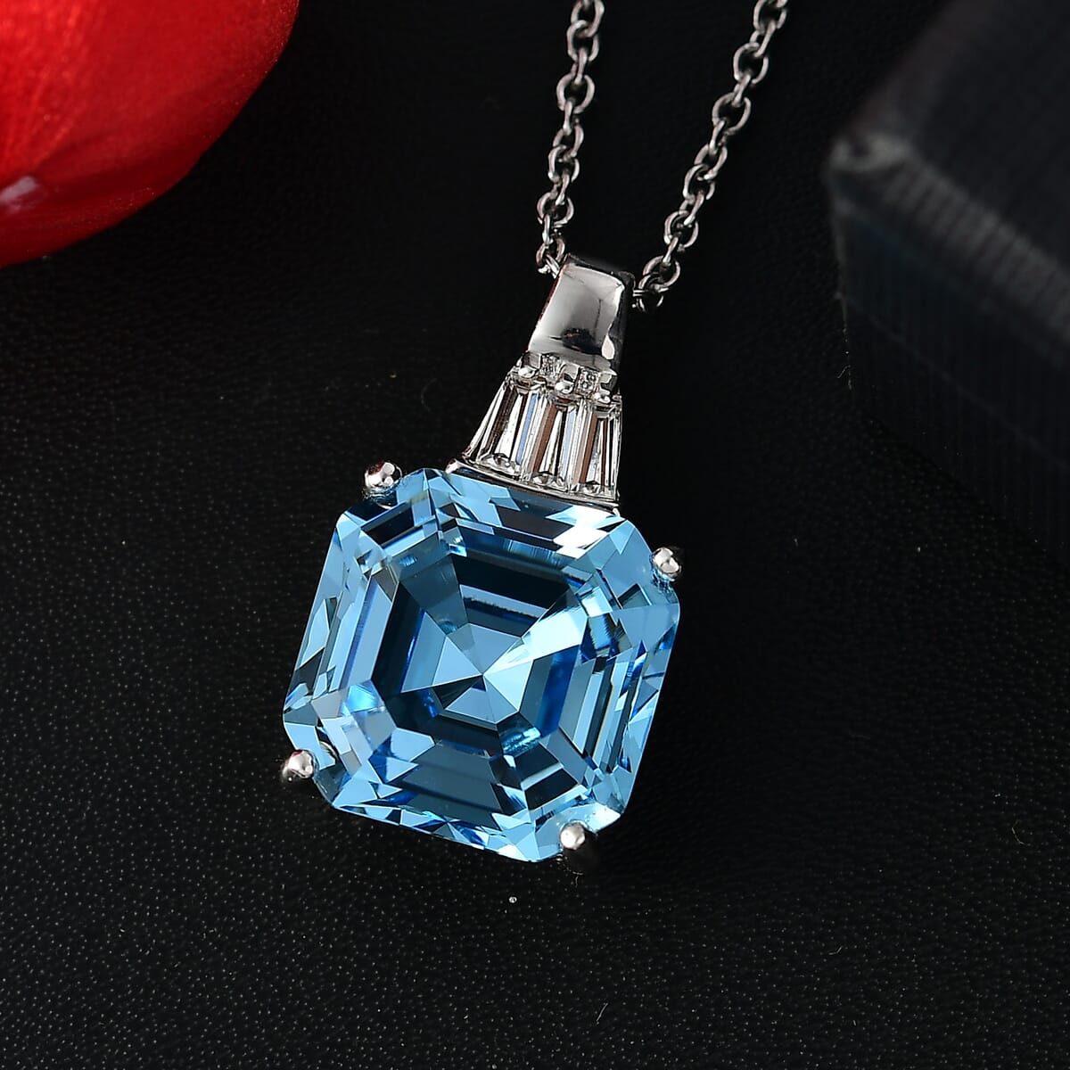 J Francis Embellished with Aquamarine and White Crystal by Swarovski Pendant Necklace in Rhodium Over Sterling Silver 20 Inches image number 1