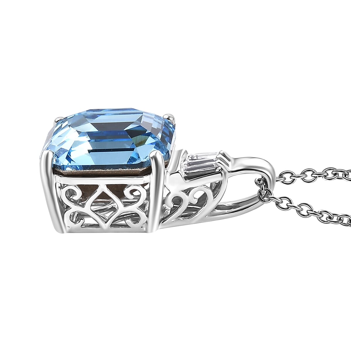 J Francis Embellished with Aquamarine and White Crystal by Swarovski Pendant Necklace in Rhodium Over Sterling Silver 20 Inches image number 3