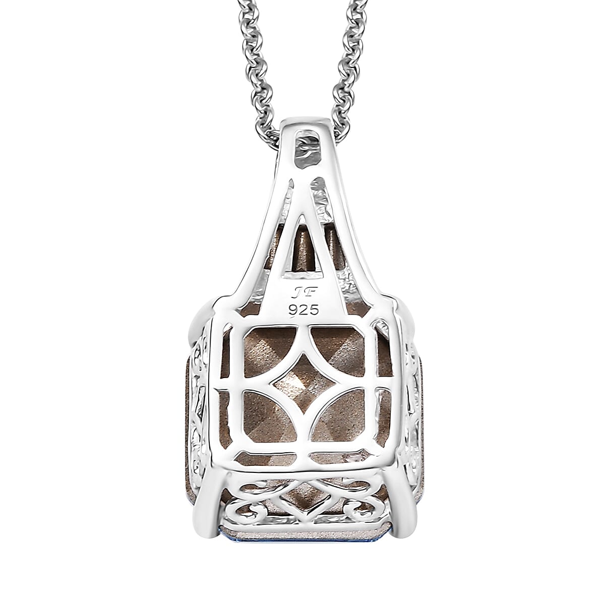 J Francis Embellished with Aquamarine and White Crystal by Swarovski Pendant Necklace (20 Inches) in Rhodium Over Sterling Silver
