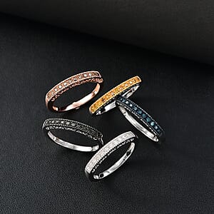D'Joy Multi Diamond Set of 5 Ring in 18K Vermeil RG and Rhodium Over Sterling Silver 0.50 ctw (Size 5.0)