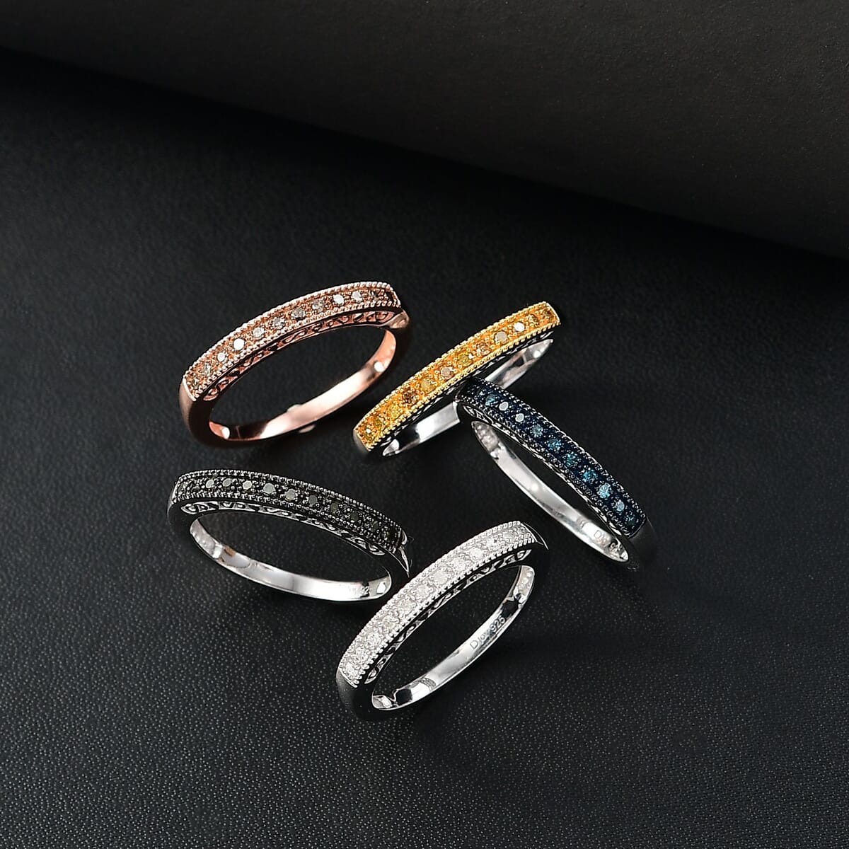 Multi Diamond 0.50 ctw Set of 5 Ring in 18K Vermeil Rose Gold and Rhodium Over Sterling Silver (Size 7.0) image number 1