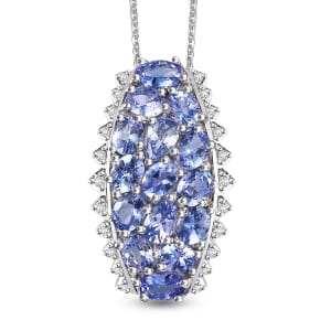 Tanzanite and White Zircon Tiara 3.25 ctw Pendant Necklace in Rhodium Over Sterling Silver 20 Inches