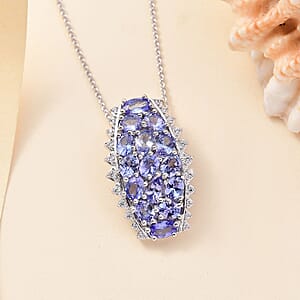 D'Joy Tanzanite and White Zircon Tiara 3.25 ctw Pendant Necklace in Rhodium Over Sterling Silver 20 Inches