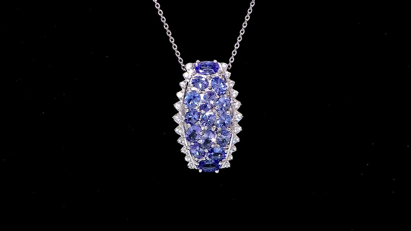TLV Tanzanite, White Zircon Pendant Necklace (20 Inches) in Rhodium Over Sterling Silver 3.00 ctw