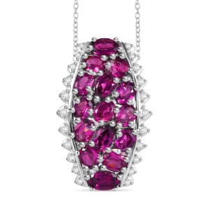 Radiant Ember Garnet and White Zircon 4.25 ctw Pendant Necklace in Rhodium Over Sterling Silver 20 Inches