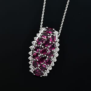 D'Joy Radiant Ember Garnet and White Zircon 4.25 ctw Pendant Necklace in Rhodium Over Sterling Silver 20 Inches