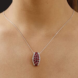 D'Joy Radiant Ember Garnet and White Zircon 4.25 ctw Pendant Necklace in Rhodium Over Sterling Silver 20 Inches