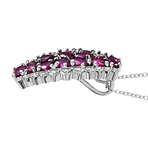 D'Joy Radiant Ember Garnet and White Zircon 4.25 ctw Pendant Necklace in Rhodium Over Sterling Silver 20 Inches