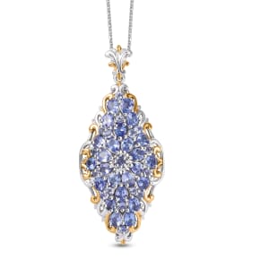 D'Joy Tanzanite 4.15 ctw Victorian Era Pendant Necklace in 18K Vermeil YG and Rhodium Over Sterling Silver 20 Inches