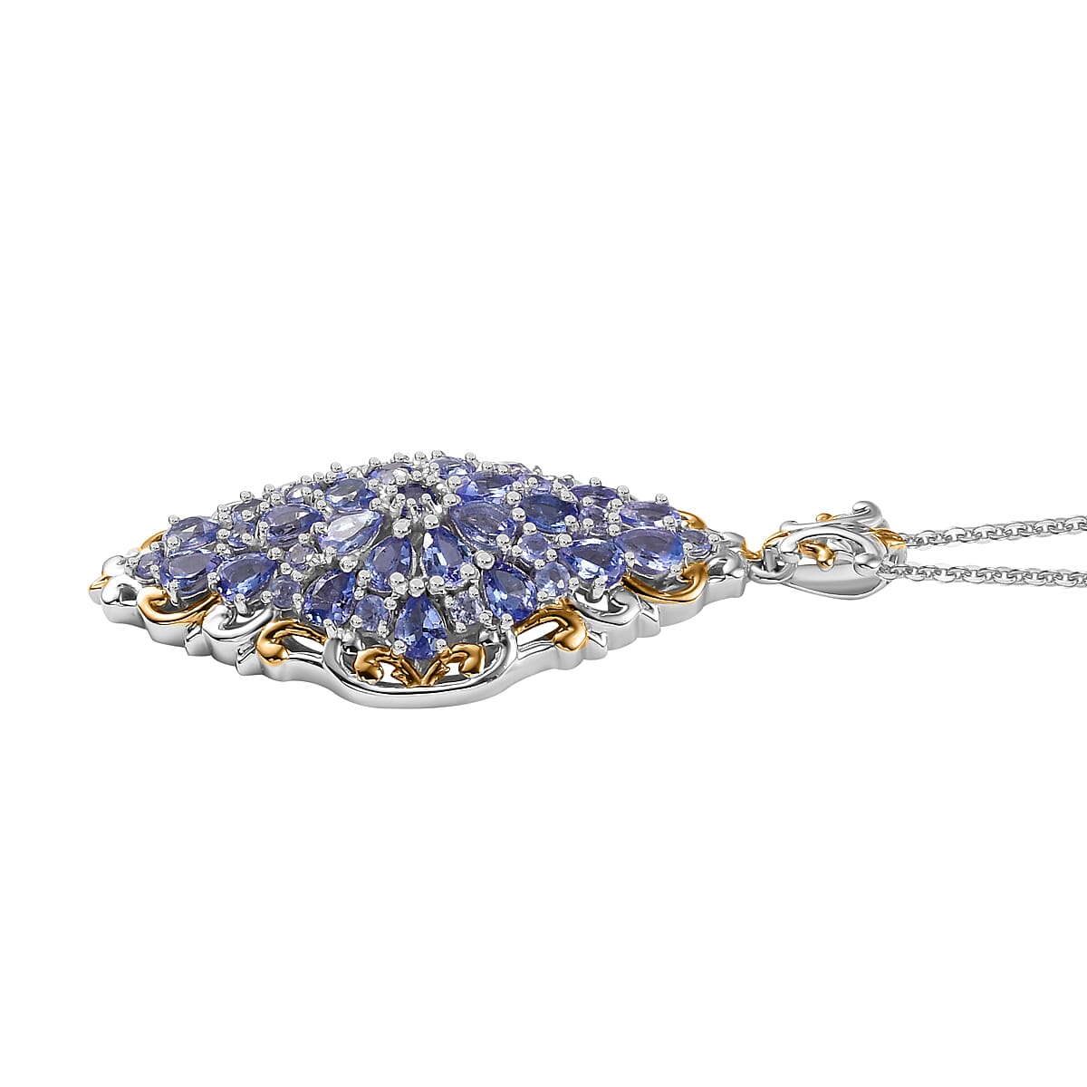 D'Joy Tanzanite 4.15 ctw Victorian Era Pendant Necklace in 18K Vermeil YG and Rhodium Over Sterling Silver 20 Inches