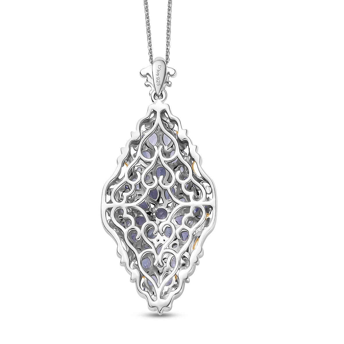 D'Joy Tanzanite 4.15 ctw Victorian Era Pendant Necklace in 18K Vermeil YG and Rhodium Over Sterling Silver 20 Inches