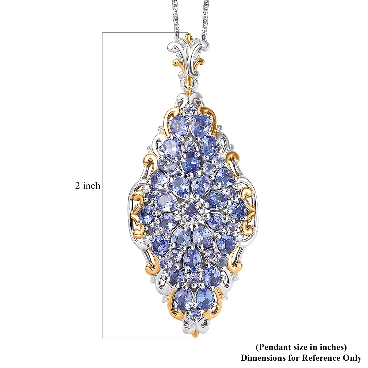 D'Joy Tanzanite 4.15 ctw Victorian Era Pendant Necklace in 18K Vermeil YG and Rhodium Over Sterling Silver 20 Inches