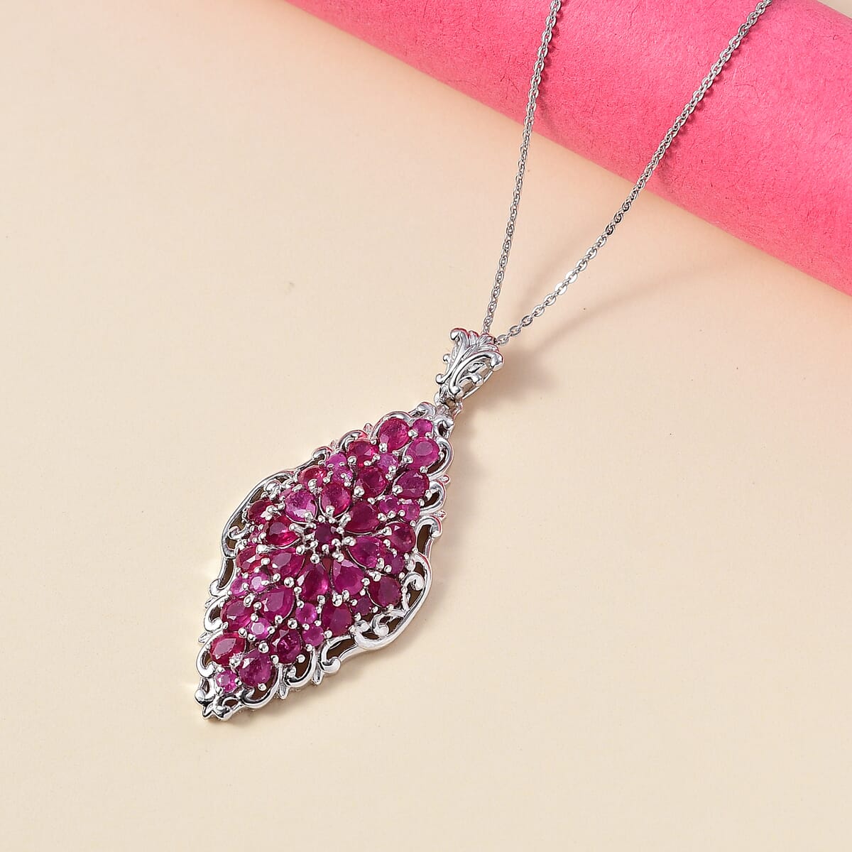 D'Joy Niassa Ruby (FF) 6.85 ctw Victorian Era Pendant Necklace in Rhodium Over Sterling Silver 20 Inches image number 1