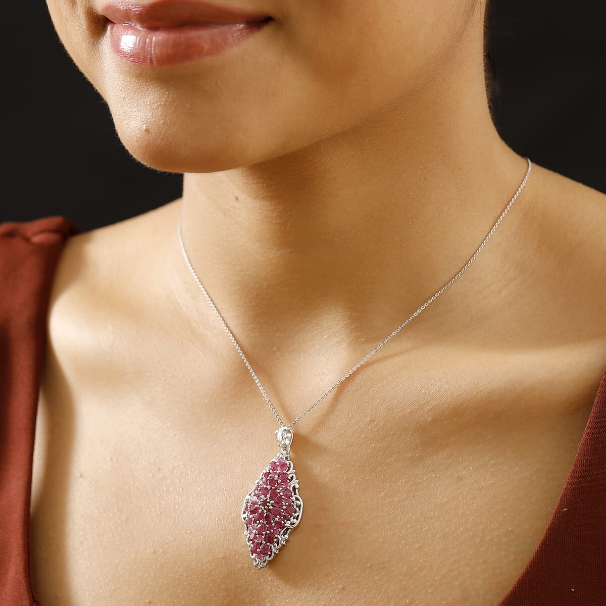 D'Joy Niassa Ruby (FF) 6.85 ctw Victorian Era Pendant Necklace in Rhodium Over Sterling Silver 20 Inches image number 2