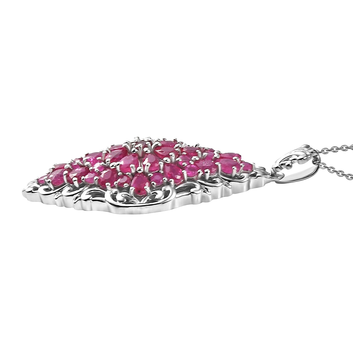 D'Joy Niassa Ruby (FF) 6.85 ctw Victorian Era Pendant Necklace in Rhodium Over Sterling Silver 20 Inches image number 3