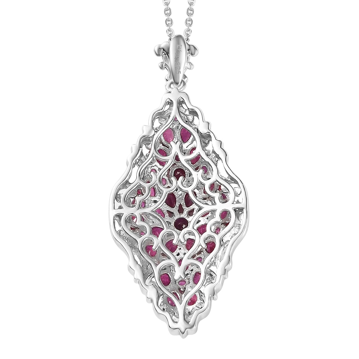 D'Joy Niassa Ruby (FF) 6.85 ctw Victorian Era Pendant Necklace in Rhodium Over Sterling Silver 20 Inches image number 4