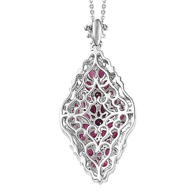 D'Joy Niassa Ruby (FF) 6.85 ctw Victorian Era Pendant Necklace in Rhodium Over Sterling Silver 20 Inches
