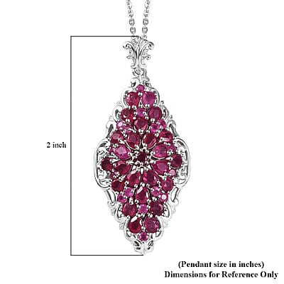 D'Joy Niassa Ruby (FF) 6.85 ctw Victorian Era Pendant Necklace in Rhodium Over Sterling Silver 20 Inches