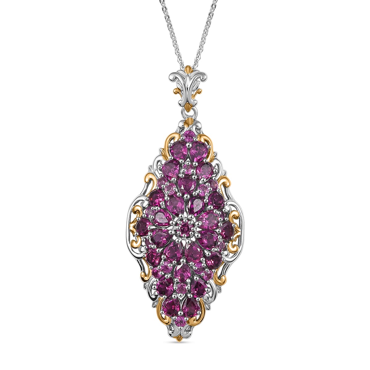 Radiant Ember Garnet 6.65 ctw Pendant Necklace in 18K Vermeil YG and Rhodium Over Sterling Silver 20 Inches image number 0