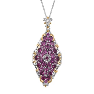 D'Joy Radiant Ember Garnet 6.65 ctw Victorian Era Pendant Necklace in 18K Vermeil YG and Rhodium Over Sterling Silver 20 Inches