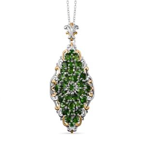 D'Joy Chrome Diopside 6.20 ctw Victorian Era Pendant Necklace in 18K Vermeil YG and Rhodium Over Sterling Silver 20 Inches