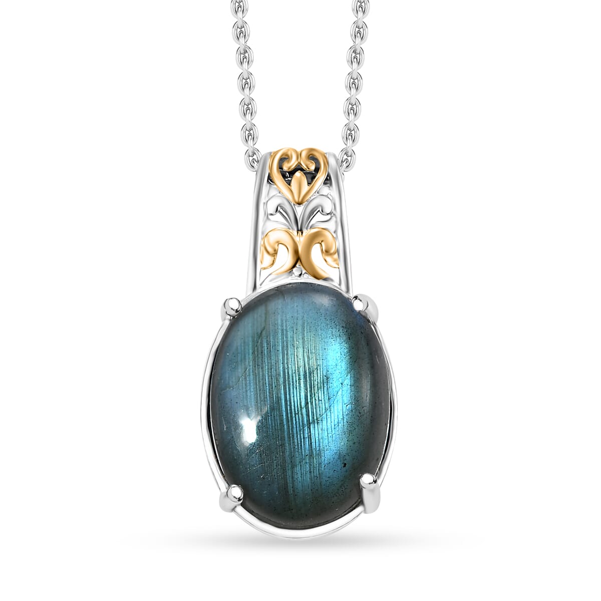 Karis Madagascar Fire Labradorite 12.00 ctw Pendant in 18K YG Plated and Platinum Bond with Stainless Steel Necklace (20 Inches) image number 0