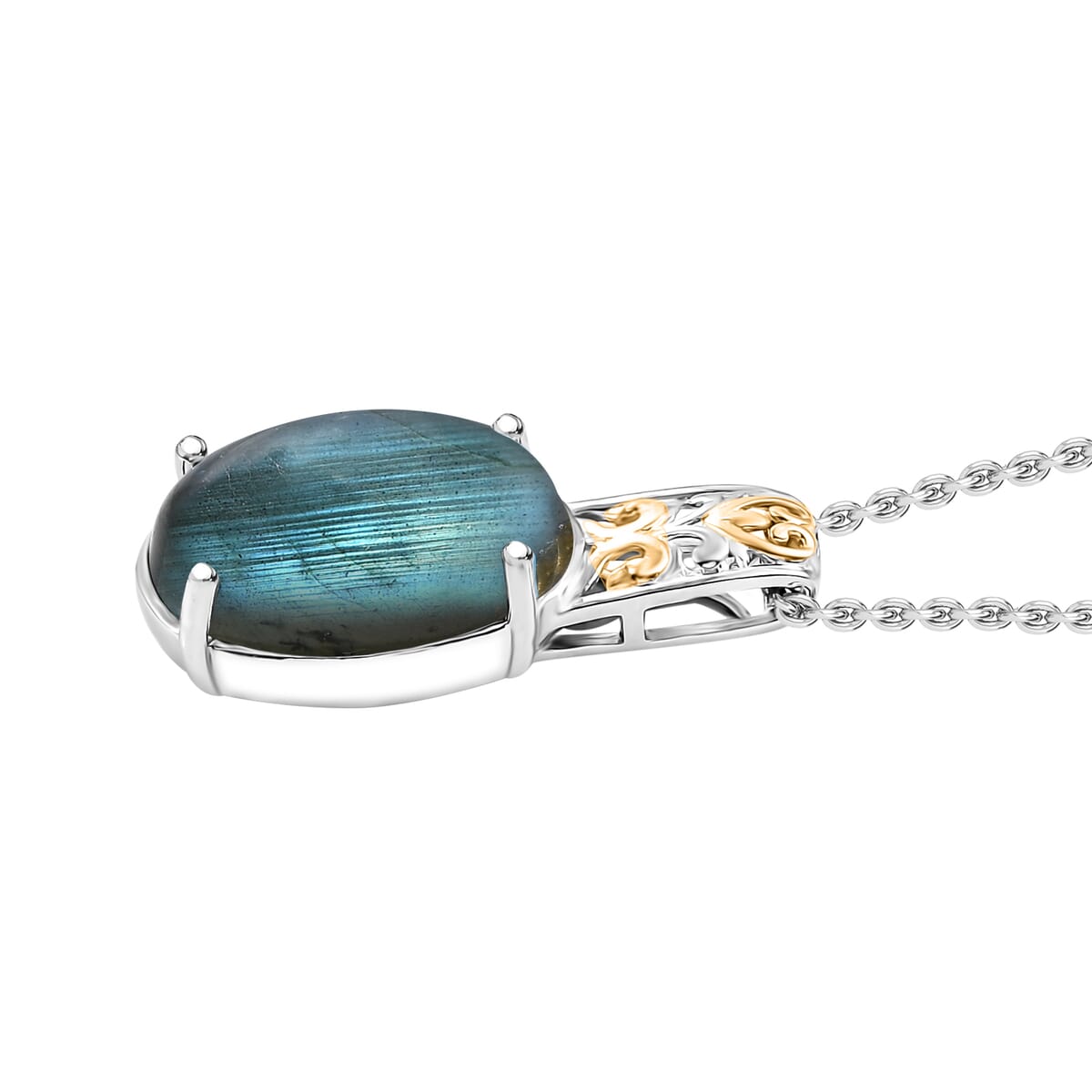 Karis Madagascar Fire Labradorite 12.00 ctw Pendant in 18K YG Plated and Platinum Bond with Stainless Steel Necklace (20 Inches) image number 3