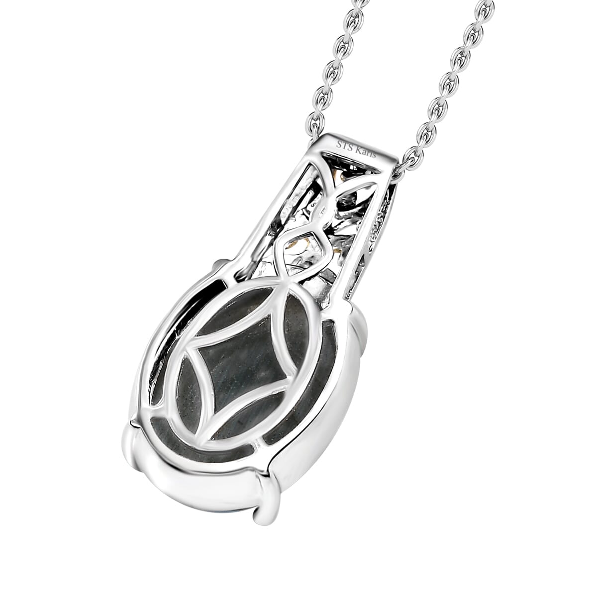 Karis Madagascar Fire Labradorite 12.00 ctw Pendant in 18K YG Plated and Platinum Bond with Stainless Steel Necklace (20 Inches) image number 4