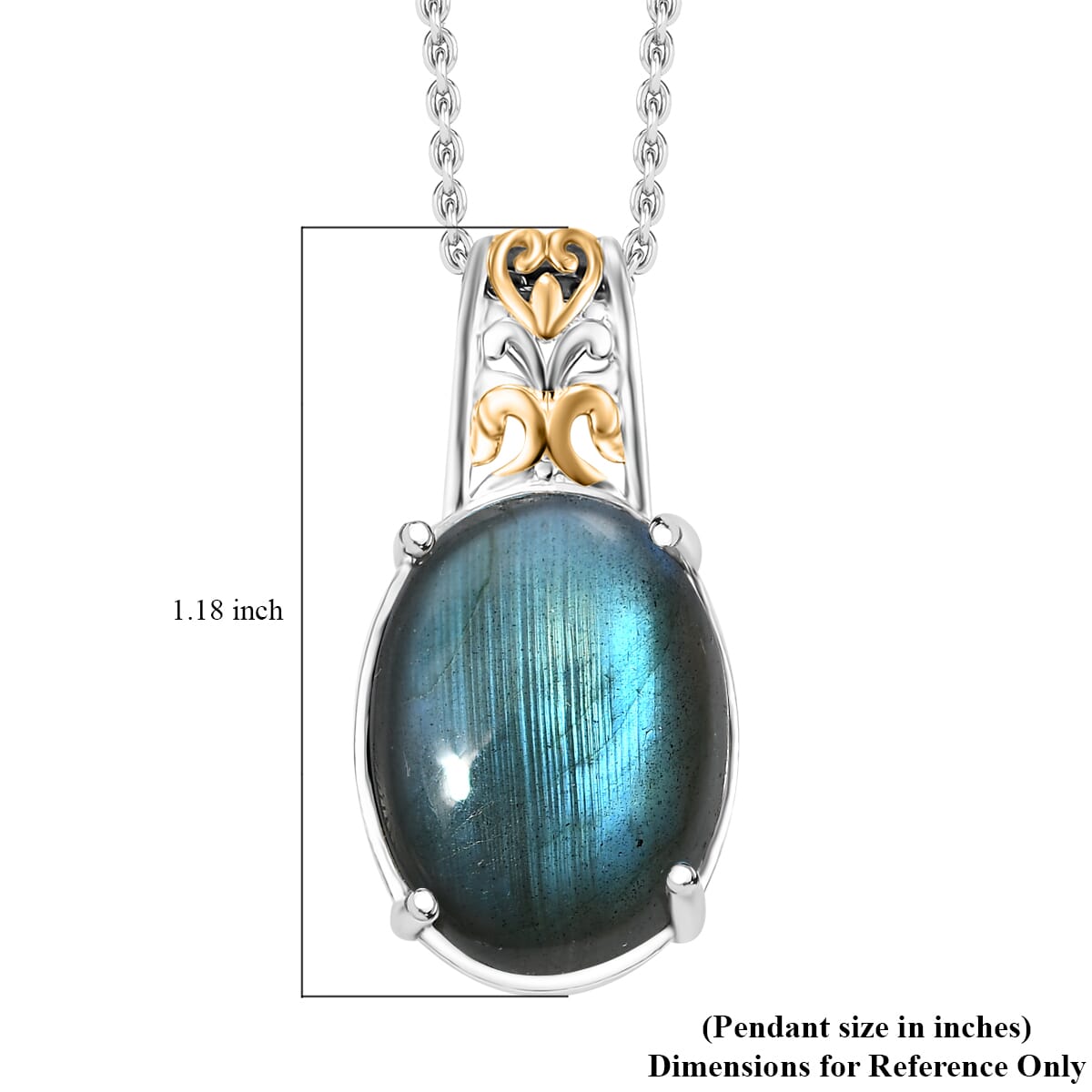 Karis Madagascar Fire Labradorite 12.00 ctw Pendant in 18K YG Plated and Platinum Bond with Stainless Steel Necklace (20 Inches) image number 5