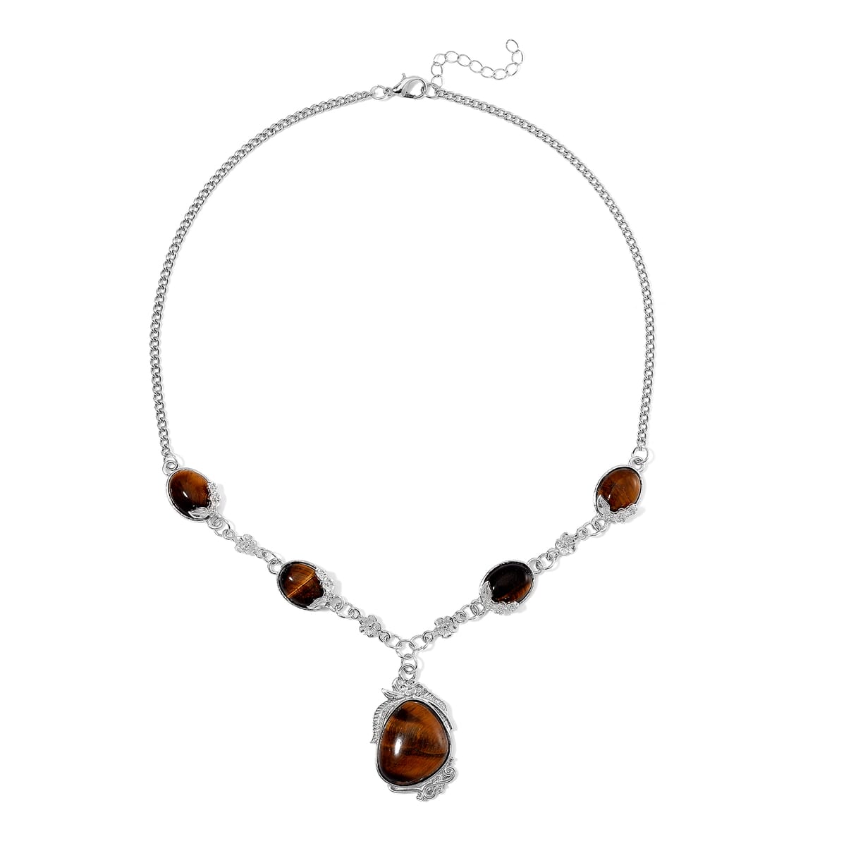 Tigers Eye 140.00 ctw Necklace 20 Inches and Earrings in Silvertone image number 2