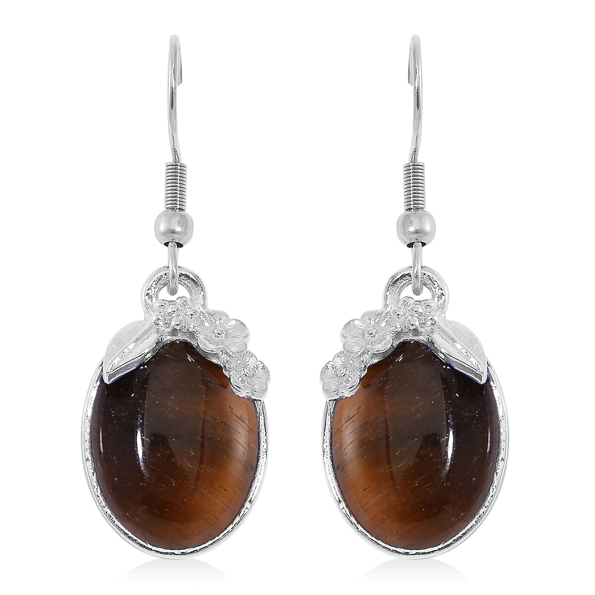 Tigers Eye 140.00 ctw Necklace 20 Inches and Earrings in Silvertone image number 4