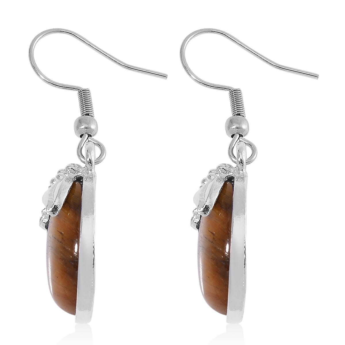 Tigers Eye 140.00 ctw Necklace 20 Inches and Earrings in Silvertone image number 5