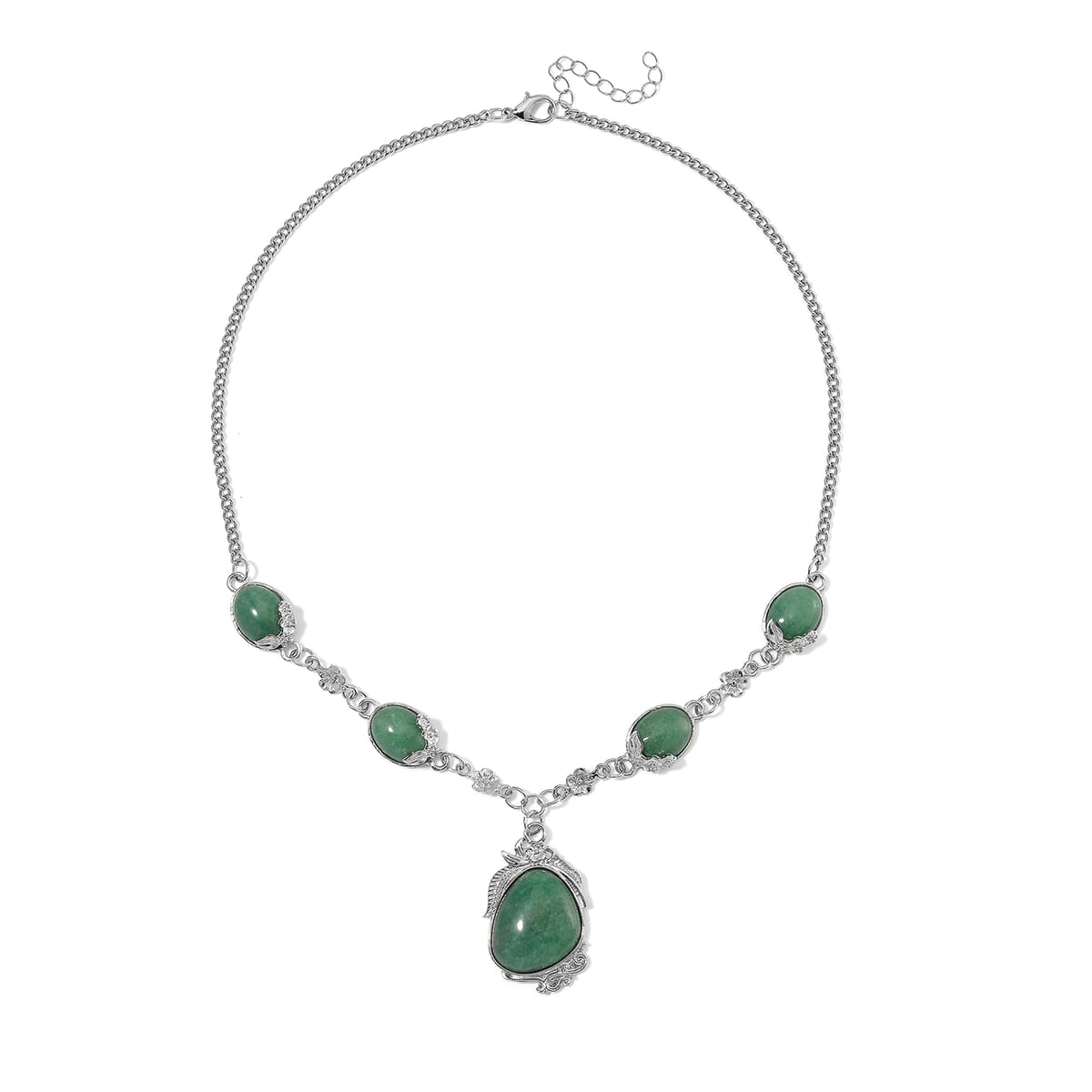 Green Aventurine 140.00 ctw Necklace 20 Inches and Earrings in Silvertone image number 2