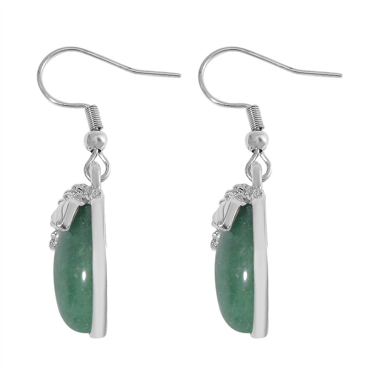 Green Aventurine 140.00 ctw Necklace 20 Inches and Earrings in Silvertone image number 5