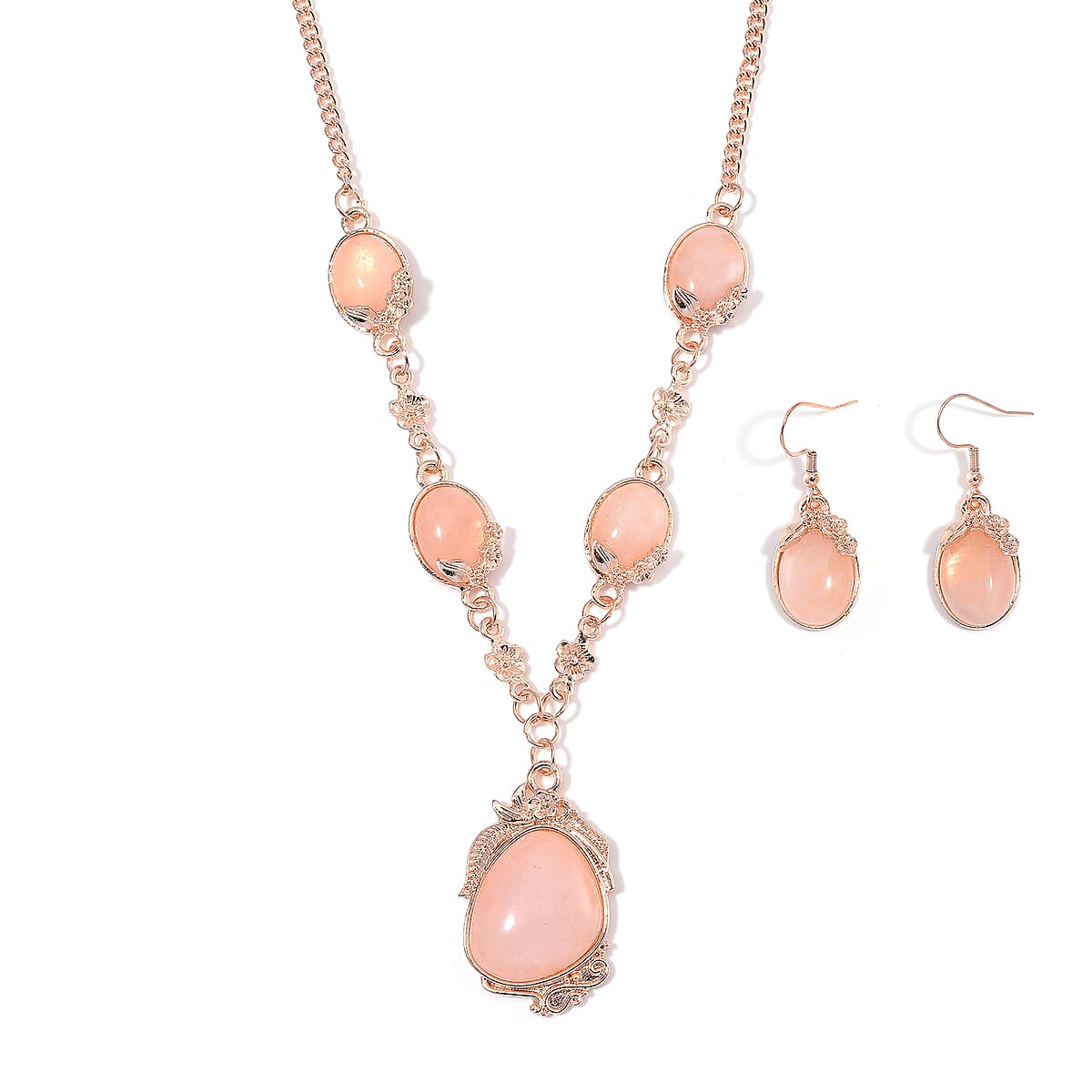 Galilea Rose Quartz 140.00 ctw Necklace 20 Inches and Earrings in Rosetone image number 0