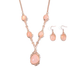 Galilea Rose Quartz 140.00 ctw Necklace 20 Inches and Earrings in Rosetone