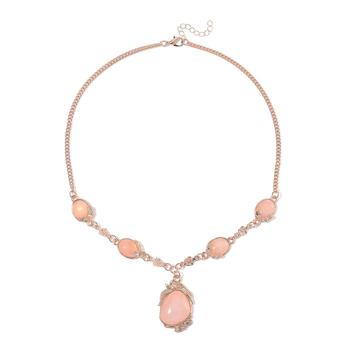 Galilea Rose Quartz 140.00 ctw Necklace 20 Inches and Earrings in Rosetone image number 2