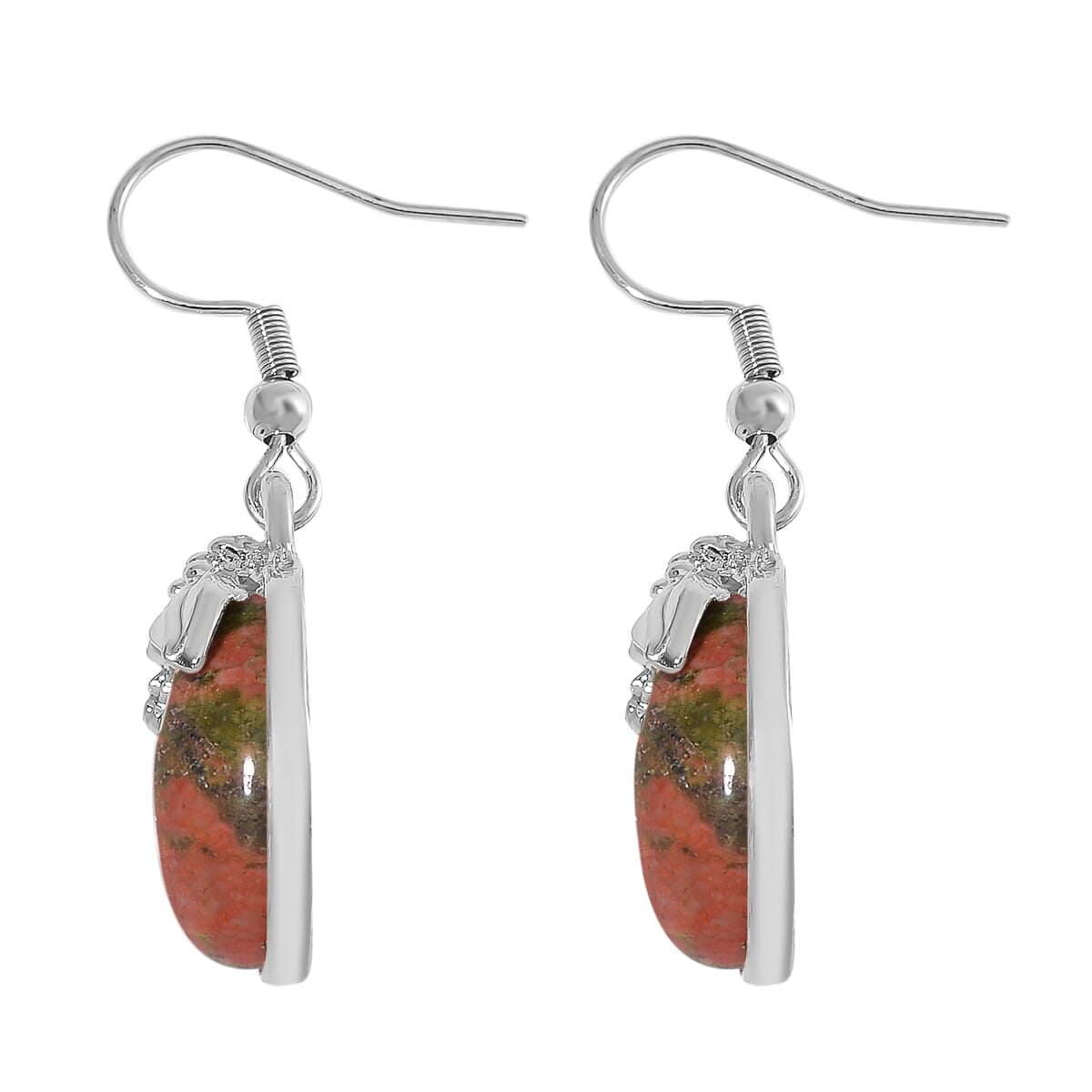 Unakite 140.00 ctw Necklace 20 Inches and Earrings in Silvertone image number 5
