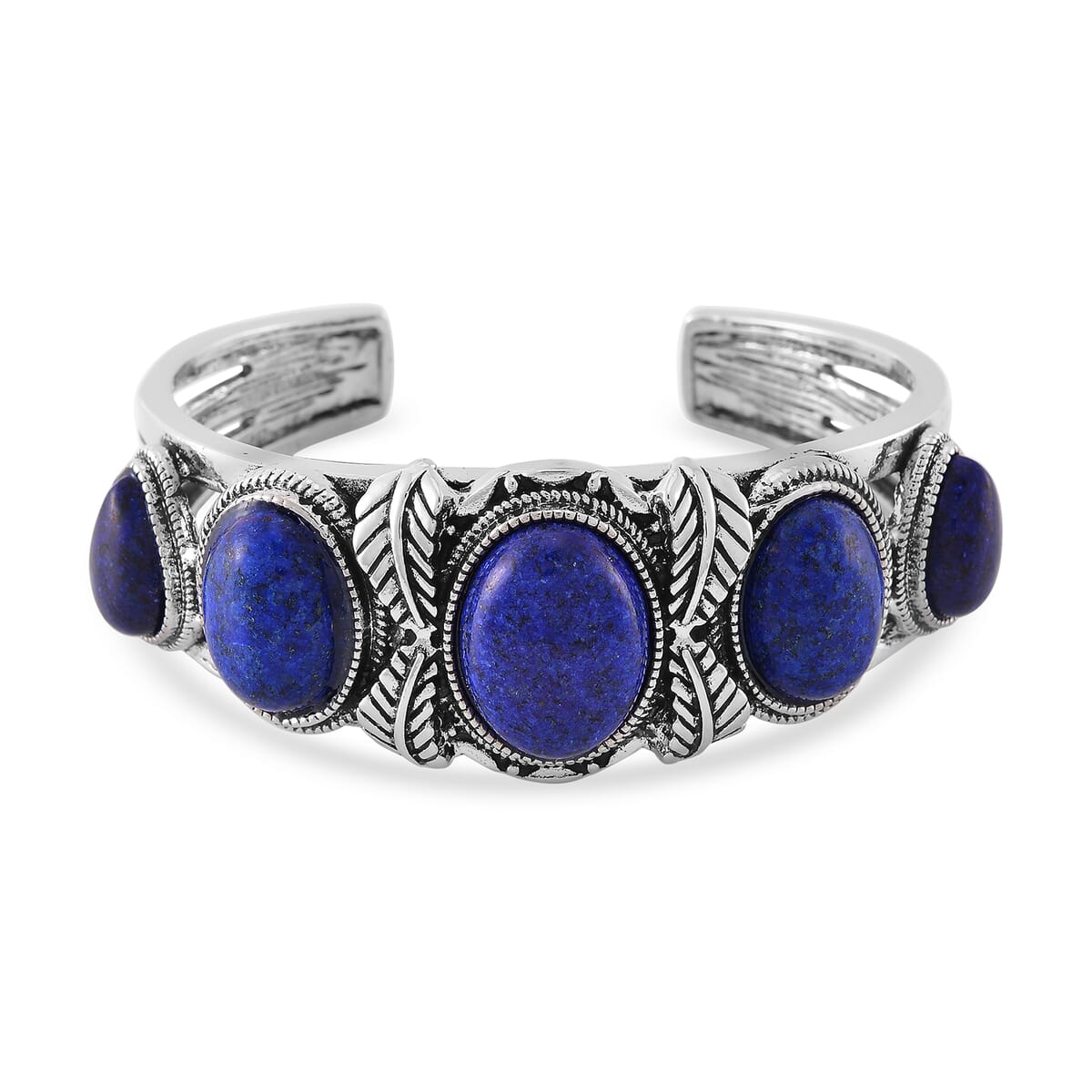 Set of 2 Lapis Lazuli Cuff Bracelet (7.5 In) and Earrings in Silvertone 150.00 ctw image number 2