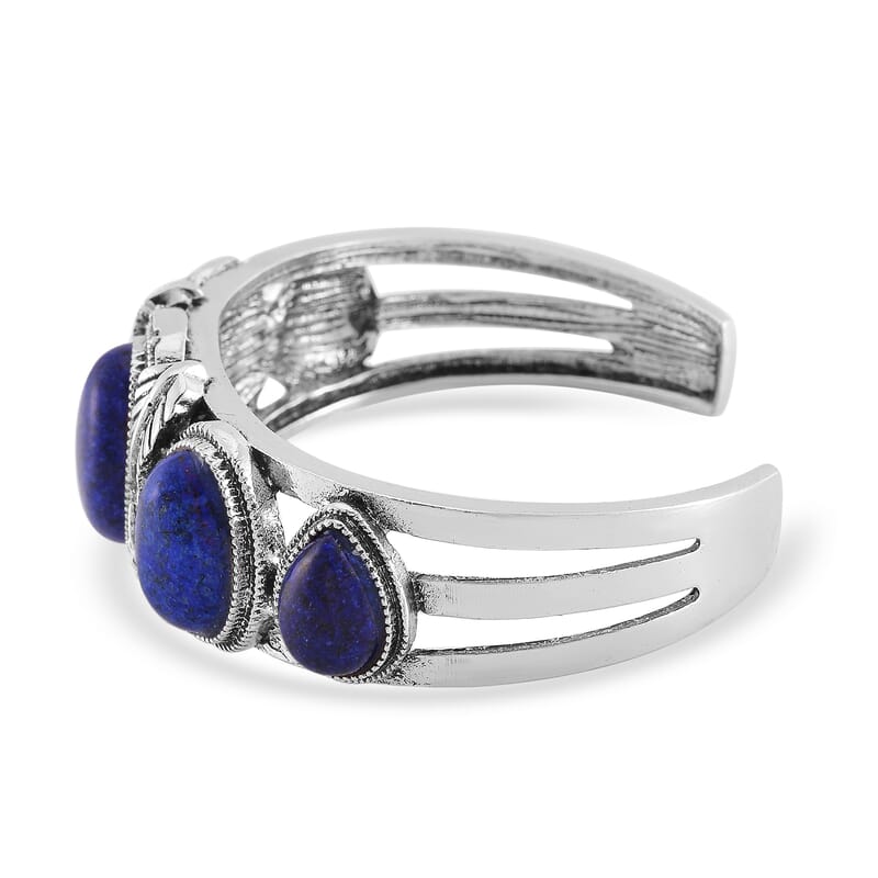Set of 2 Lapis Lazuli Cuff Bracelet (7.5 In) and Earrings in Silvertone 150.00 ctw