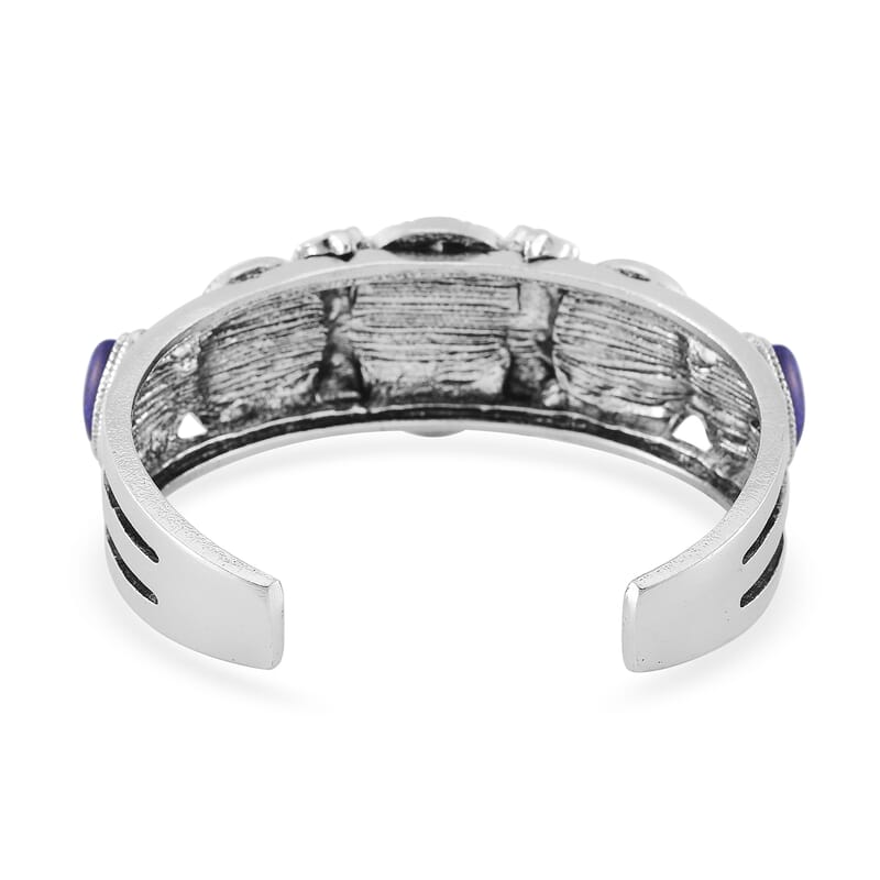Set of 2 Lapis Lazuli Cuff Bracelet (7.5 In) and Earrings in Silvertone 150.00 ctw