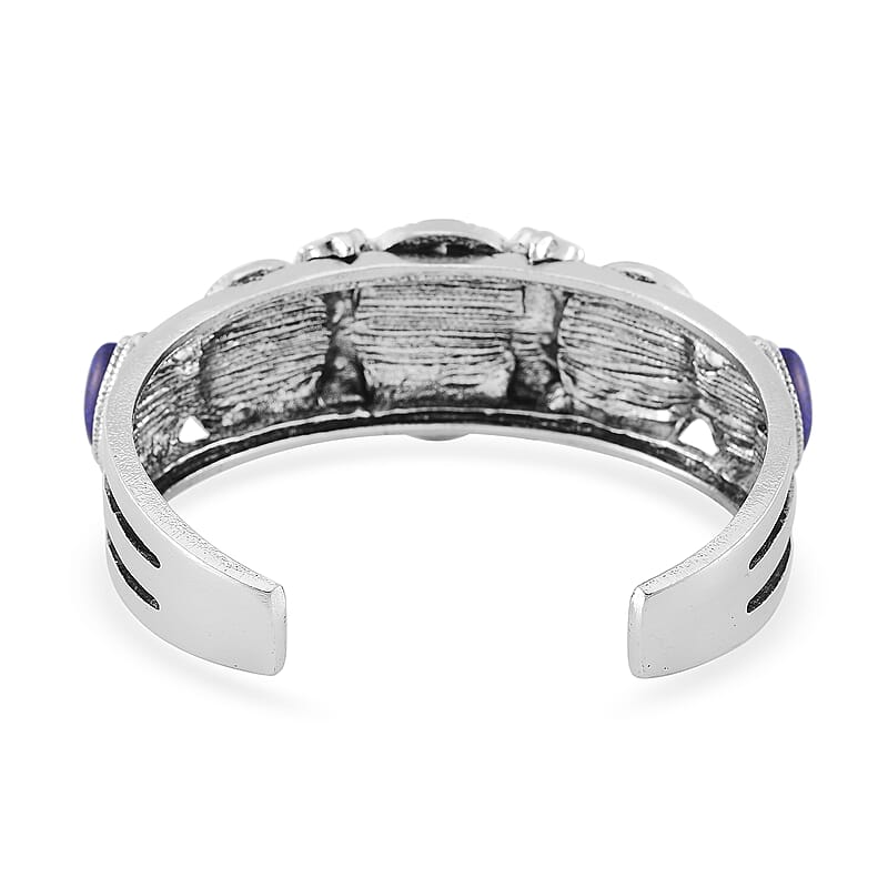 Set of 2 Lapis Lazuli Cuff Bracelet (7.5 In) and Earrings in Silvertone 150.00 ctw