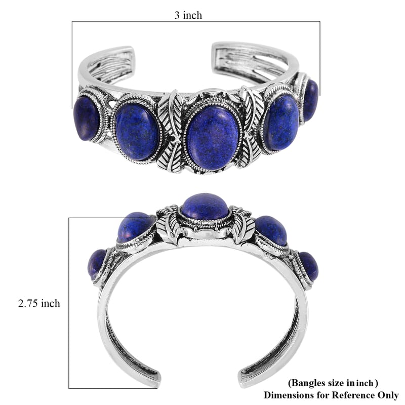 Set of 2 Lapis Lazuli Cuff Bracelet (7.5 In) and Earrings in Silvertone 150.00 ctw