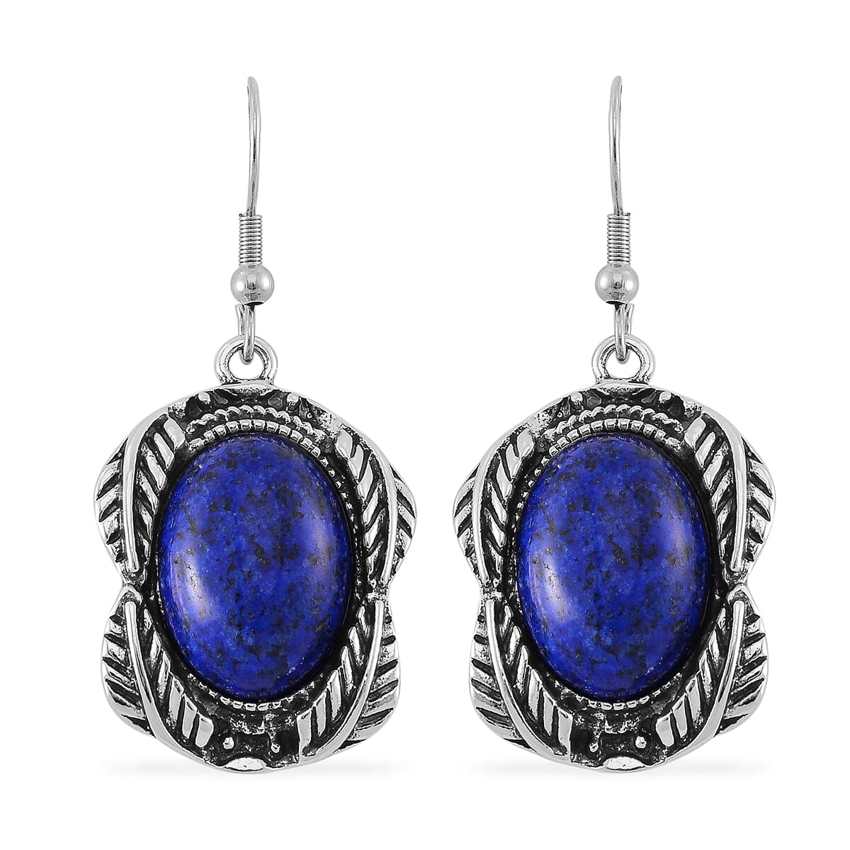 Set of 2 Lapis Lazuli Cuff Bracelet (7.5 In) and Earrings in Silvertone 150.00 ctw image number 6
