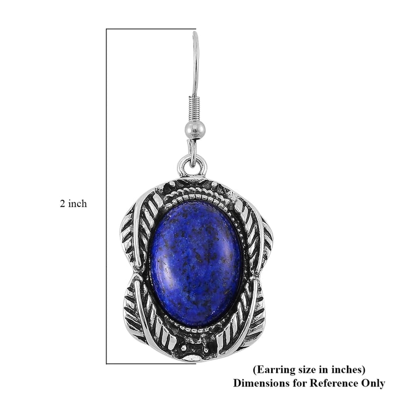 Set of 2 Lapis Lazuli Cuff Bracelet (7.5 In) and Earrings in Silvertone 150.00 ctw