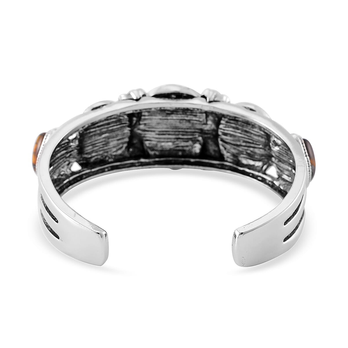 Set of 2 Tigers Eye 150.00 ctw Cuff Bracelet (7.5 In) and Earrings in Silvertone image number 4