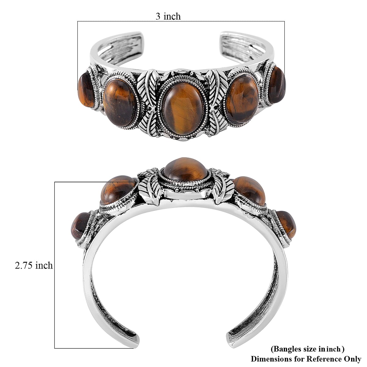 Set of 2 Tigers Eye 150.00 ctw Cuff Bracelet (7.5 In) and Earrings in Silvertone image number 5