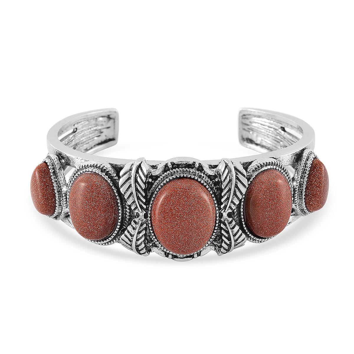Set of 2 Gold Sandstone 150.00 ctw Cuff Bracelet (7.5 In) and Earrings in Silvertone image number 2